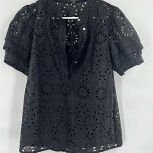 J. Crew Black Eyelet Blouse